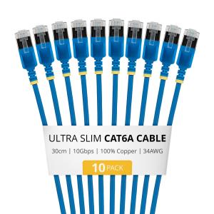 Patch Cable - CAT6a - Ftp - Ultra Slim - 30cm - Blue 10 Pack