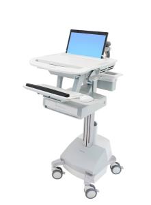 Styleview Laptop Cart SLA Powered 1 Drawer (white Grey And Polished Aluminum)