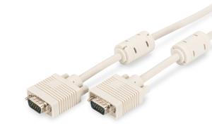 ASSMANN VGA Monitor connection cable, HD15 M/M, 15m 3Coax/7C, 2xferrite Beige