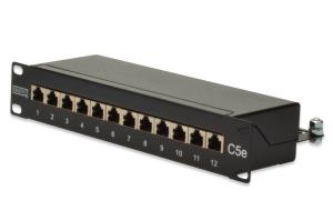 CAT 5e, Class D patch panel, shielded 12-port RJ45, 8P8C, LSA, 1U, 254 mm(10