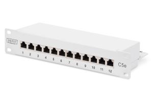 CAT 5e, Class D patch panel, shielded 12-port RJ45, 8P8C, LSA, 1U, 254mm(10