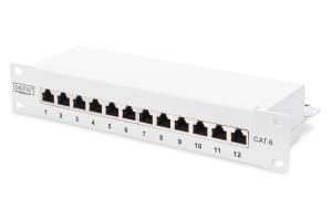 CAT6, Class E patch panel, shielded 12-port RJ45, 8P8C, LSA, 1U, 254 mm(10