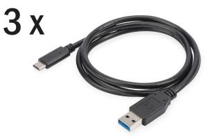 USB Type-C charger/Data cable, type C - A M/M, 1m 3er Set, 3A, 480MB, 2.0 Version, black