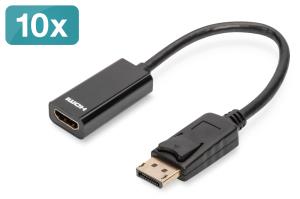 DisplayPort adapter cable, DP - HDMI type A M/F Full HD, CE, 15cm black 10pk