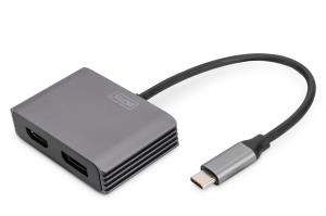 USB-C - DP + HDMI Adapter, 20 cm 4K/30Hz, silver, aluminum housing