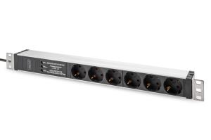 1U Aluminum PDU rackmountable 6x Safety outlet 16A 230VAC 50/60Hz Overvoltage protection