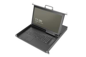 Modularized 43.2cm (17IN) HD TFT console with 16 port CAT5. RAL 9005 black. CH keyboard