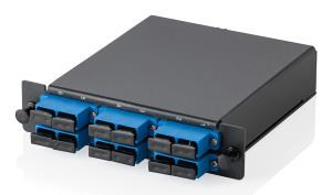 MPO/MTP cassette - 3 cassettes panel, OS2 6xSC DX couplers, Fanout, MPO Adapter