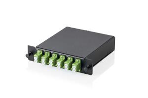MPO/MTP cassette - 3 cassettes panel, APC 6xLC DX couplers, Fanout, MPO Adapter