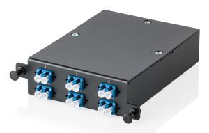 MPO/MTP cassette - 4/8 cassettes panel, OS2 6xLC DX couplers, Fanout, MPO Adapter