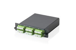 MPO/MTP cassette - 3 cassettes panel, APC 6xLC Quad couplers, Fanout, MPO Adapter